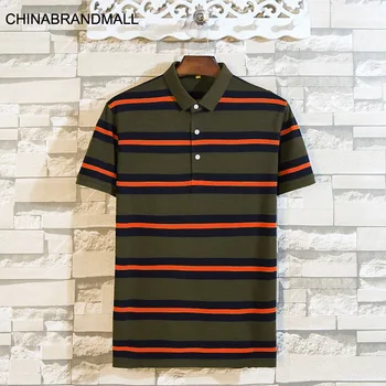 

Men Plus Fat Plus Size Lapel Stripes Short Sleeve T Shirt Male Fat Man Leisure Short Sleeve Top