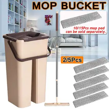 

Hand Free Wringing Floor Cleaning Mop Flat Squeeze Lazy Mop & Bucket Wiper Microfiber Mop Pads with Dehydration & Washing System