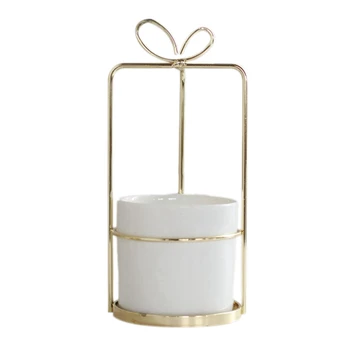 

Modern Non-Porous Ceramic Vase With Gold Frame White Porcelain Home Decoration Plant Planting Flower Pot White + Gold Ceramic +