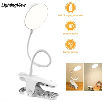 

USB LED Desk Lamp Touch On/Off Eye Protection Clip Children Study LED Table Lamps 3 Modes Dimmable USB Rechargeable Desk Lights