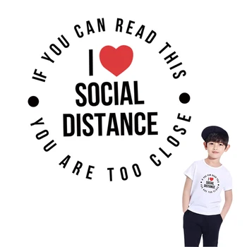 

New Parches I Love Social Distance Heat Transfer Sticker Iron On Transfer Washable Patch Appliqued Heat Print On T-Shirt Jacket