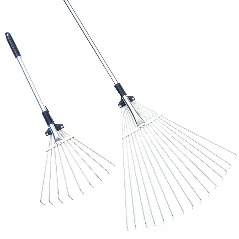 

Stainless Steel Telescopic Rake Adjustable Folding Leaves Rake for Quick Clean Up of Lawn and Yard