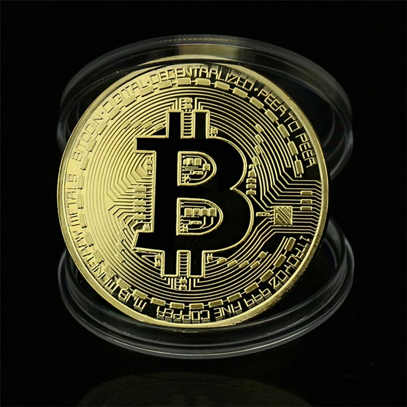 BITCoin Art Collectibles Gold Plated Physical Bitcoins Bitcoin BTC with Case Gift Physical Metal Antique Imitation Silver Coins 1