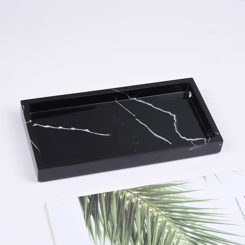 Household Storage Tray Marble Resin Tray for Bathroom Rectangular Jewelry Storage Kitchen Dish Plates