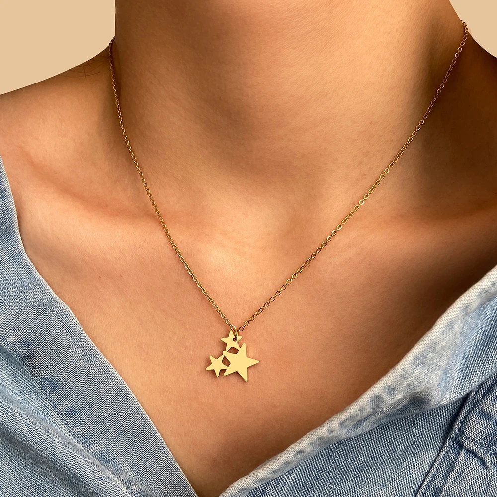 Collares de acero inoxidable para mujer, cadena con colgante de tres estrellas de cinco puntas, Collar de moda mujer, joyería para fiesta, regalos amigos|Collares colgantes| - AliExpress