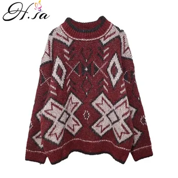 

H.SA Women Knitwear Pull Sweaters 2020 Loose Style Snowflake Pullovers Loose Style Turtleneck Thick WARM Sweater Tops Women