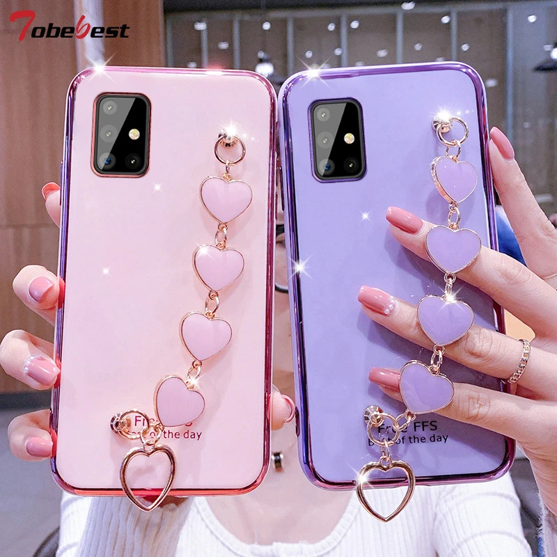 Fashion Love Bracelet Chain Plating Silicone Case for Samsung Galaxy A02S A03S A02 Coque Wrist Strap Soft TPU Cover waterproof phone pouch for swimming