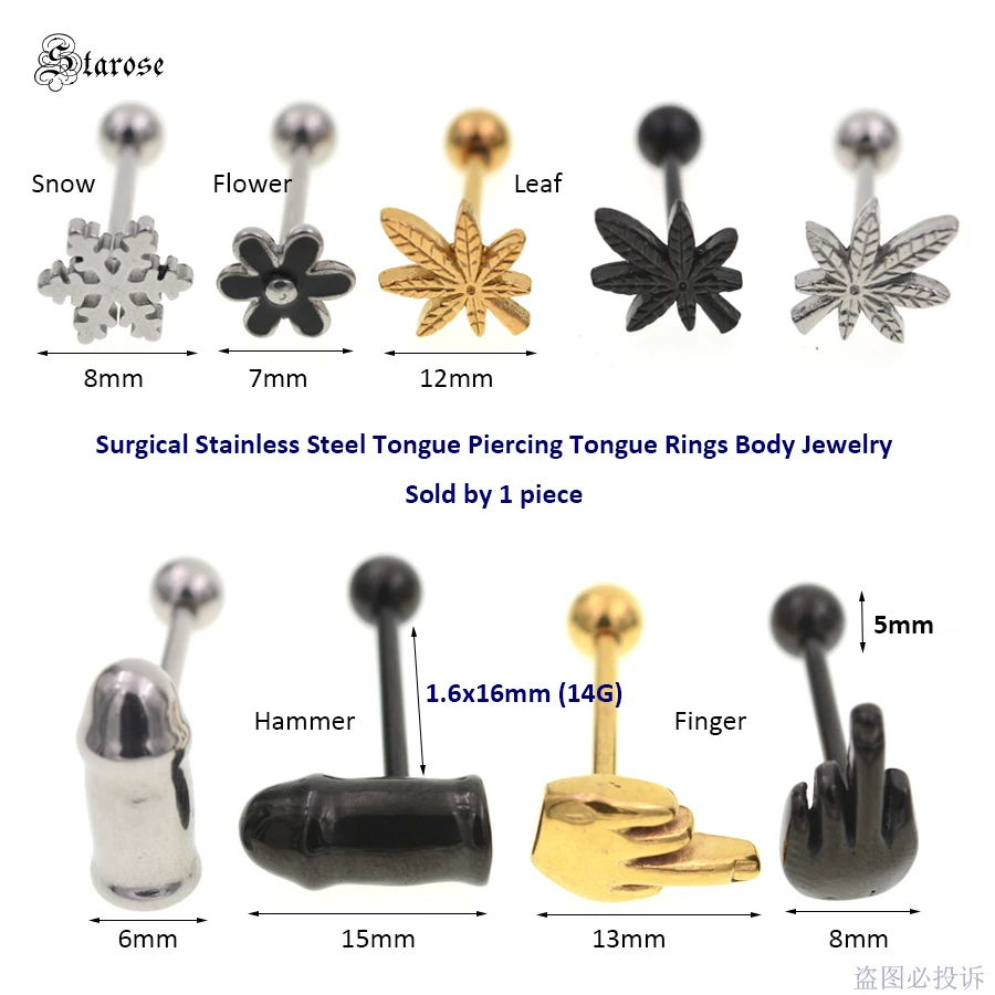 Starose 1pc Finger Snow Flower Leaf Tongue Piercing Tongue Rings Surgical Steel Helix Piercing langue Nipple Sex Tongpiercing