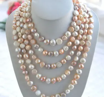 

Natural 8-9mm white pink Purple baroque freshwater pearl necklace 100"