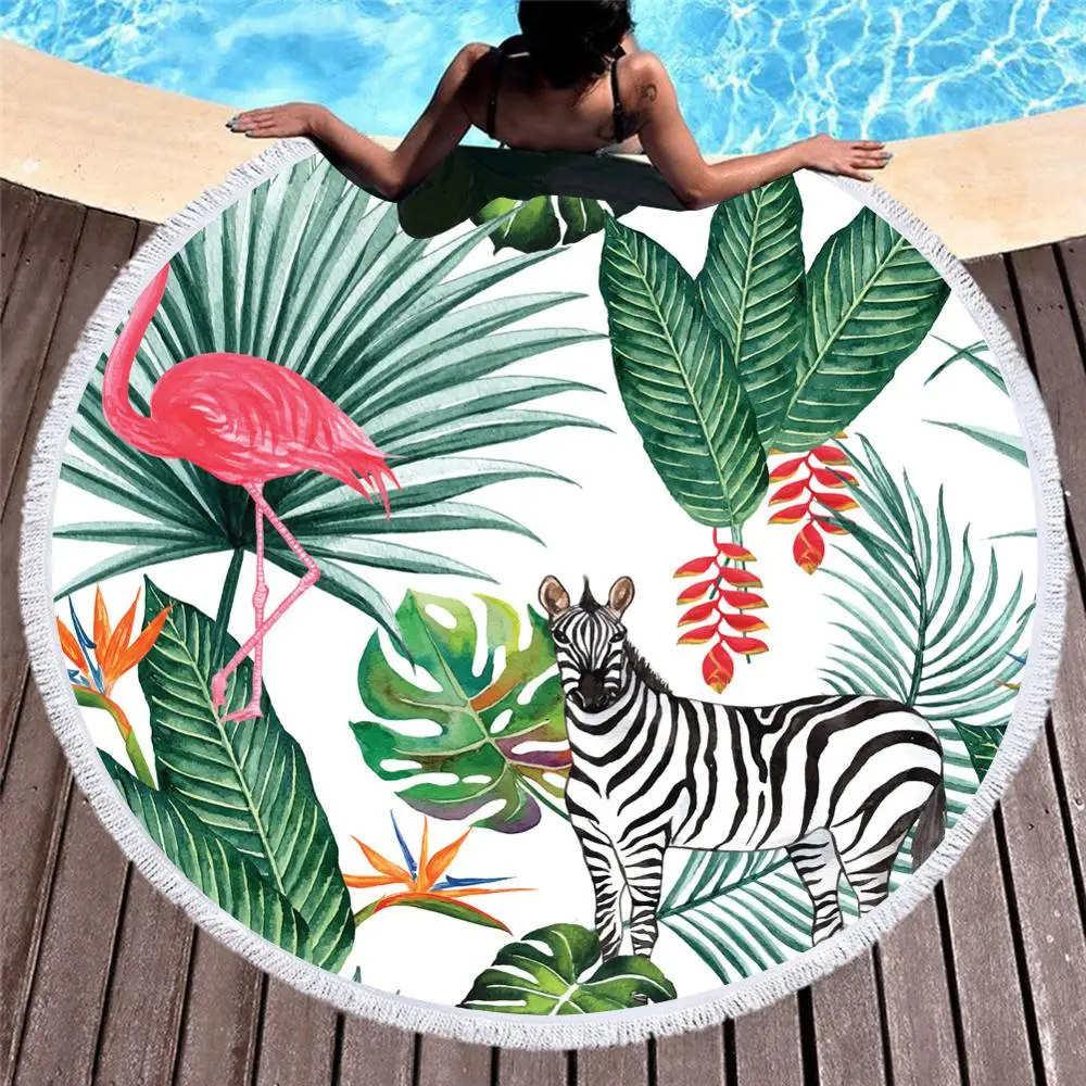 

Boho Beach Towels Printed Tropical Plants towel bath Microfiber Round microfiber Bath Towels For Living Room Home Decorative