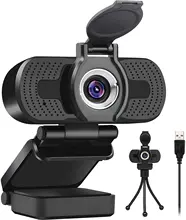 LarmTek Full HD webcam 1080p video camera with webcam cover,USB webcam with built in microphone, mini plug and play for