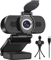 LarmTek Full HD webcam 1080p video camera with webcam cover,USB webcam with built in microphone, mini plug and play for
