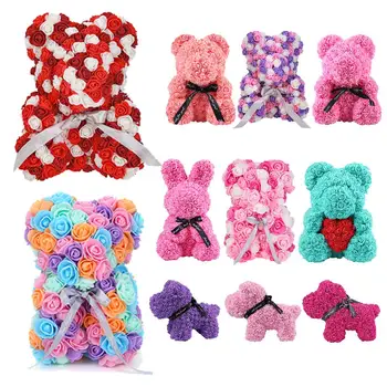 

28/40cm Merry Christmas Rose Bear Artificial Flower Roses Teddy Bear Women Gift GirlFriend Ornaments Wedding Decoration Gifts