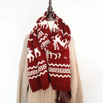 

Christmas Scarf Women Scarf платок на шею Knit Snowflake Elk Winter Thick Keep Warm Long Scarf foulard femme sjaal Cachecol #D