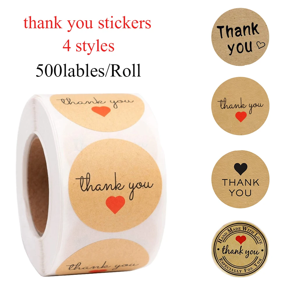 Круглый натуральный Крафт Спасибо стикер s этикетки для печати ручная работа с