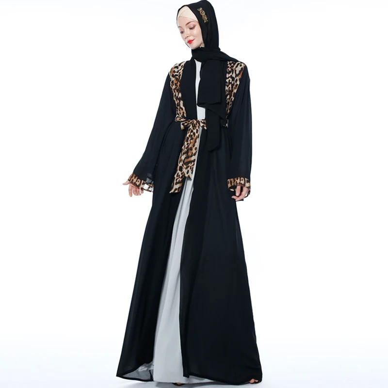 

Leopard Open Abaya Kimono Muslim Hijab Dress Kaftan Dubai Turkey Abayas For Women Caftan Marocain Oman Prayer Islamic Clothing