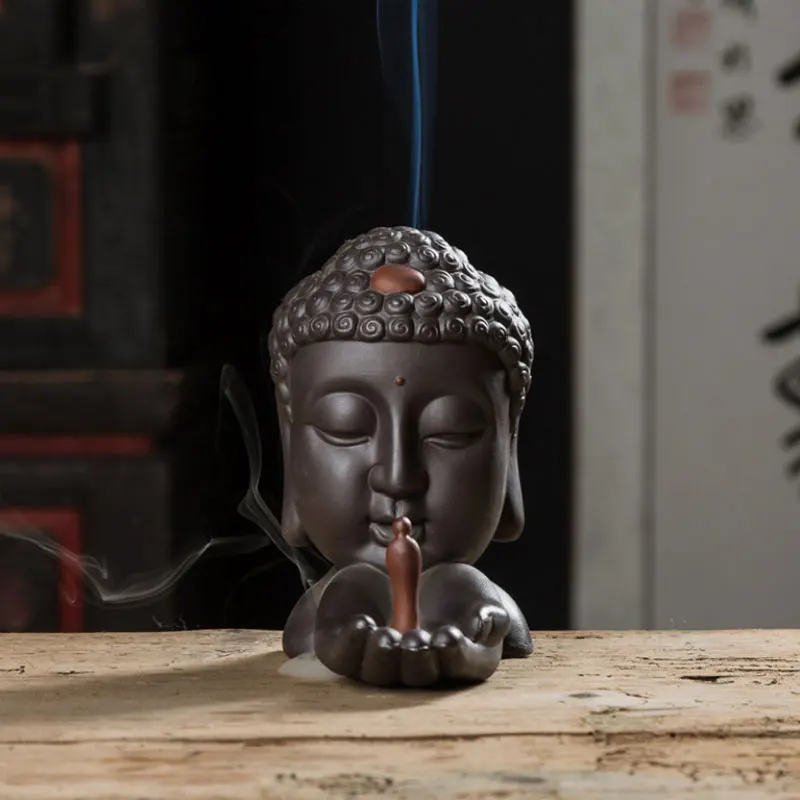 10 шт. благовония конусы+ обратная ароматическая горелка творческий домашний декор керамический будда ладан держатель буддийская кадильница