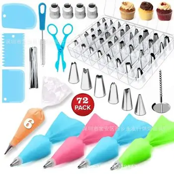 72pcs/set Bakery Tool Nozzle Set Stainless Steel DIY Cake Decorating Tool Icing Piping Cream Dessert Pastry Bag Kitchen Gadgets