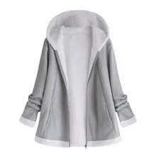 Женская Осенняя куртка, Модный зимний теплый однотонный пуловер на молнии с длинными рукавами, плюшевое пальто с капюшоном, manteau femme, большие размеры 5XL# H