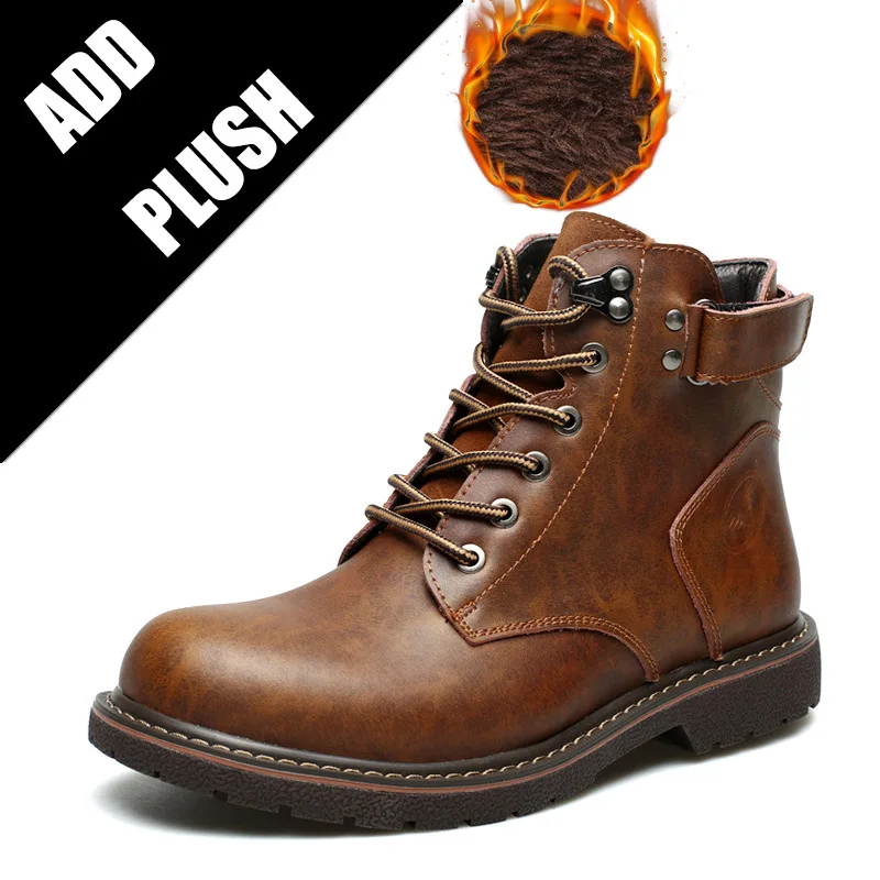 Plush brown Misalwa мужские ботинки с высоким берцем; зимняя теплая обувь; коричневые мотоботы ручной работы; повседневные кроссовки; botas hombre; большие размеры - Цвет: Plush brown