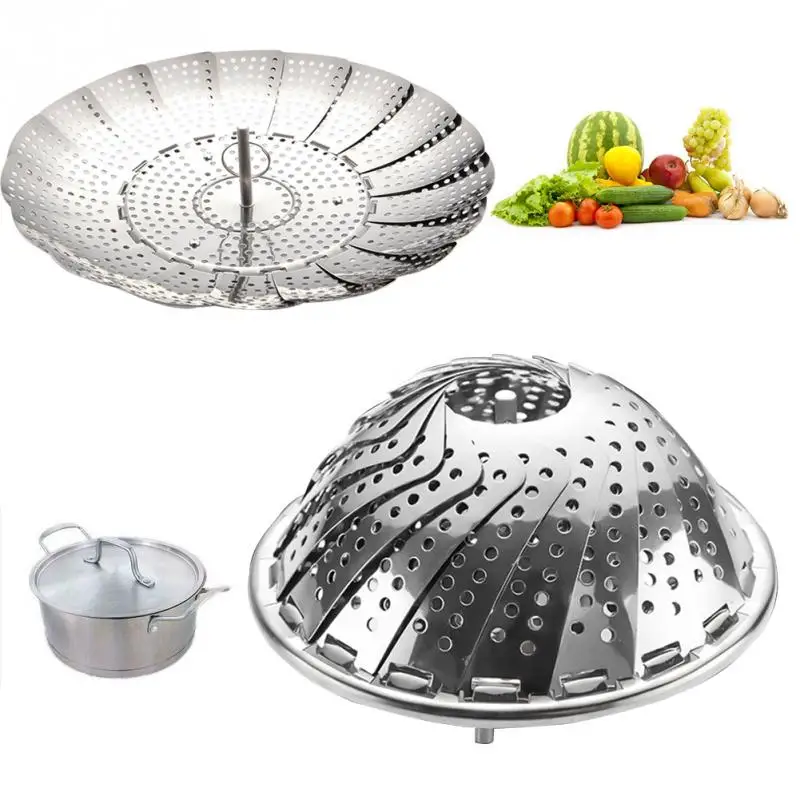 Folding Dish Steam Stainless Steel Food Steamer Basket Mesh Vegetable Cooker Steamer Expandable Pannen Kitchen Tool 1
