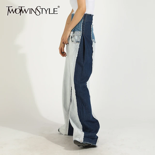 SHENGPALAE Patchwork Denim Jeans For Women High Waist Wide Leg Streetwear  Trousers Felame Y2k Pants 2023 Spring Fashion JR841 - AliExpress