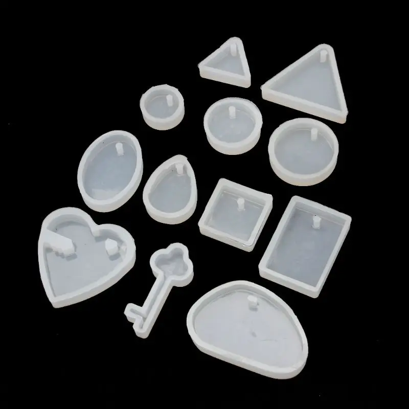 12Pcs Square Key Heart Round Triangle Pendant Resin Silicone Molds Jewelry Tools