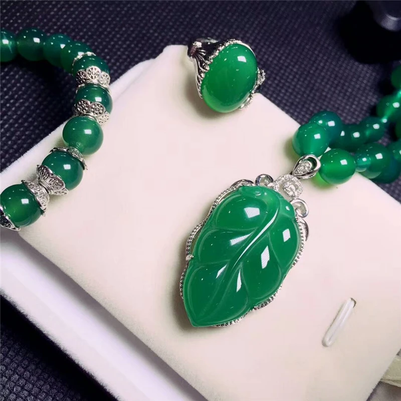 LETSFUN Fine Jewelry 925 Серебряный инкрустированный натуральный халцедон капли воды ожерелье кольцо браслет набор