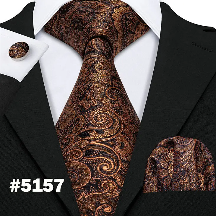 LS-833 мужской Галстук коричневый геометрический шелк классический Barry.Wang галстук+ носовой платок+ запонки набор для мужчин формальная Свадебная вечеринка - Цвет: LS-5157