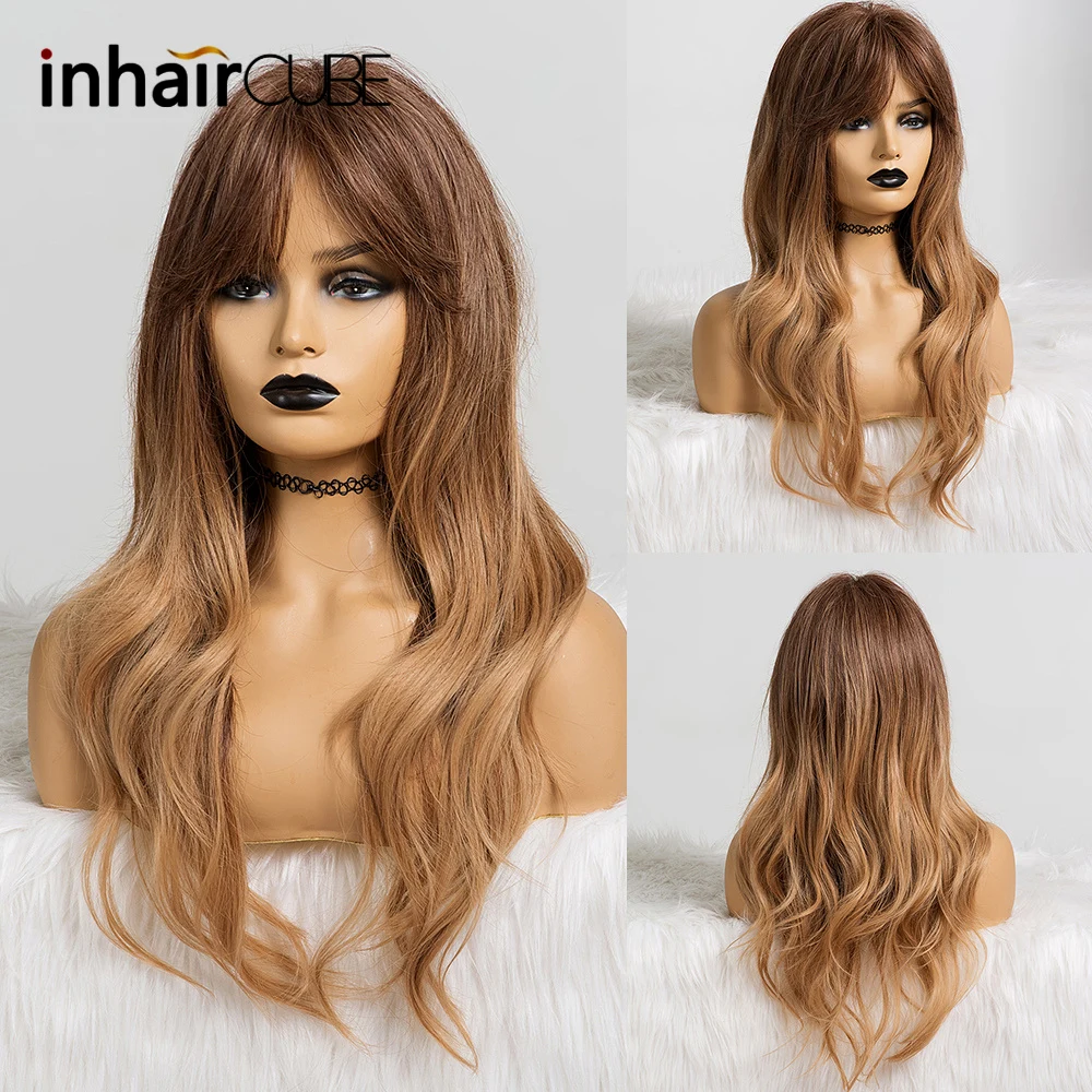 Длинный синтетический парик Inhair Cube с эффектом омбре натуральные волнистые