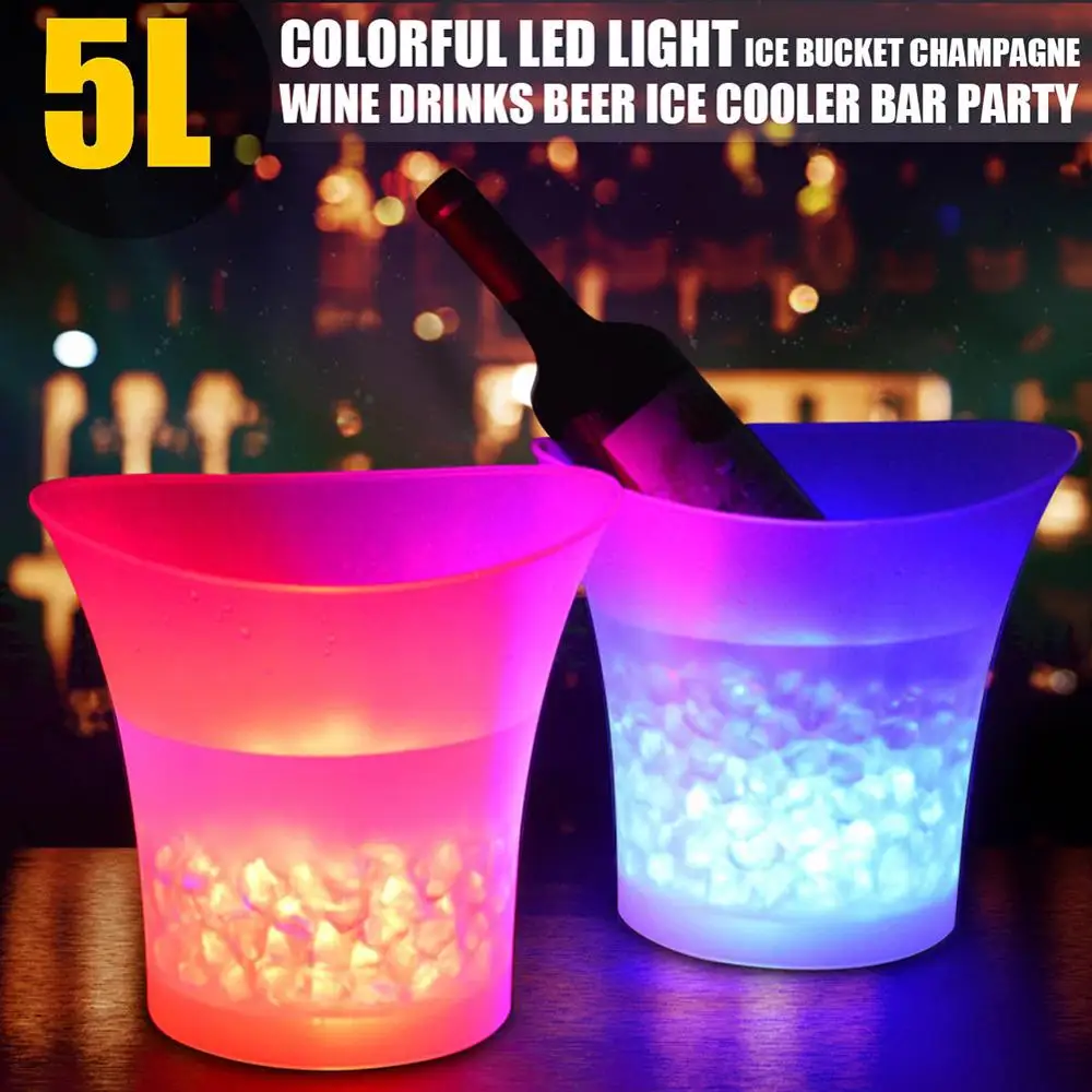 

7 Color LED New 5L Waterproof Plastic LED Ice Bucket Color Bars Nightclubs LED Light Up Champagne Beer Bucket Bars Night Party