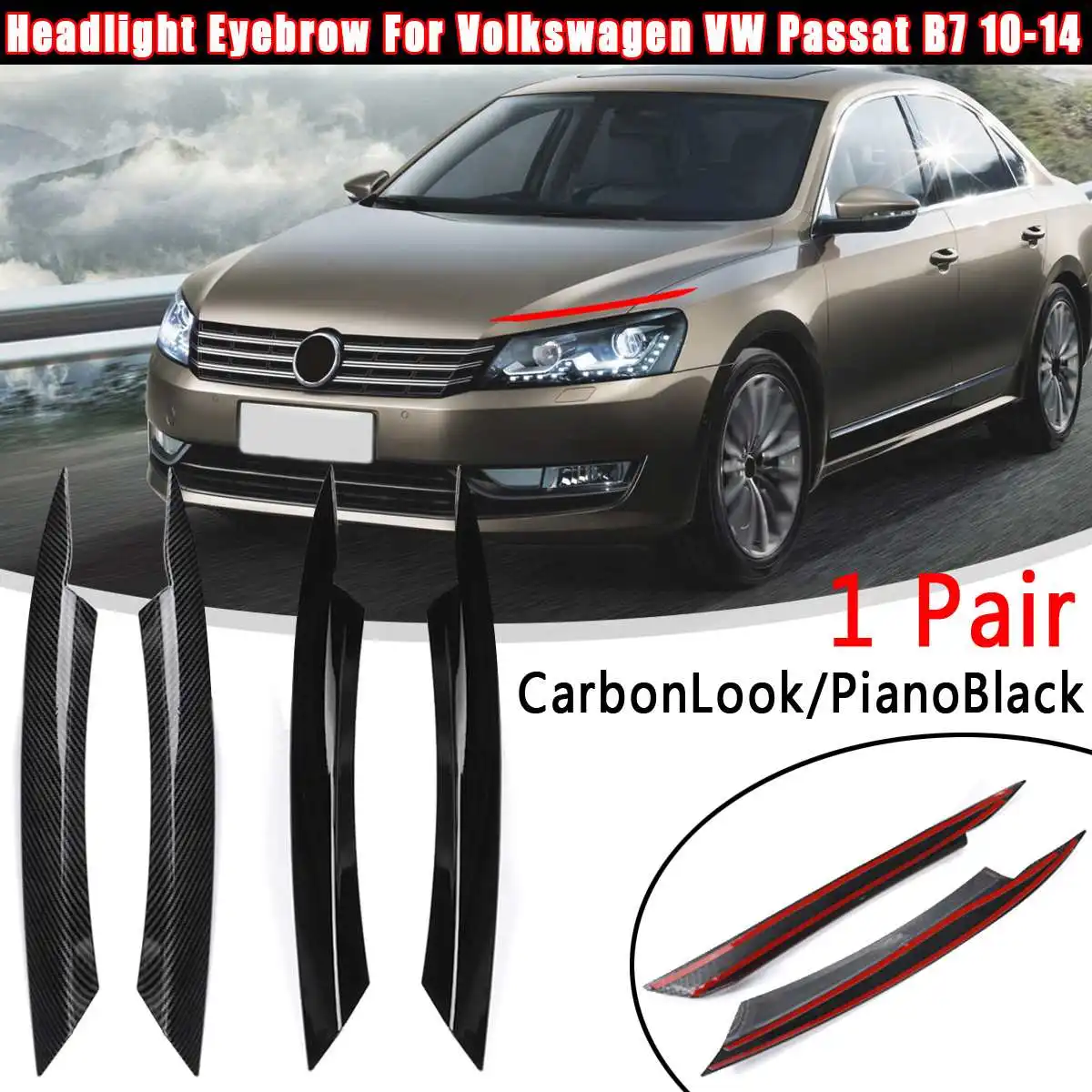 2 шт CarbonLook Смола фары век брови крышка автомобиля Наклейка Накладка для VW для Passat B7 2010 2011 2012 2013 стайлинга автомобилей