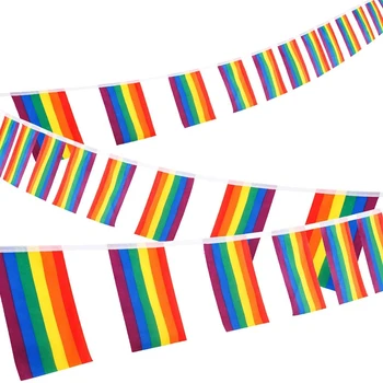 

30Ft Rainbow String Bunting Banner Gay Pride Flags Rectangle Colorful Stripes for LGBT Festival Carnival Home Bars 38Pcs