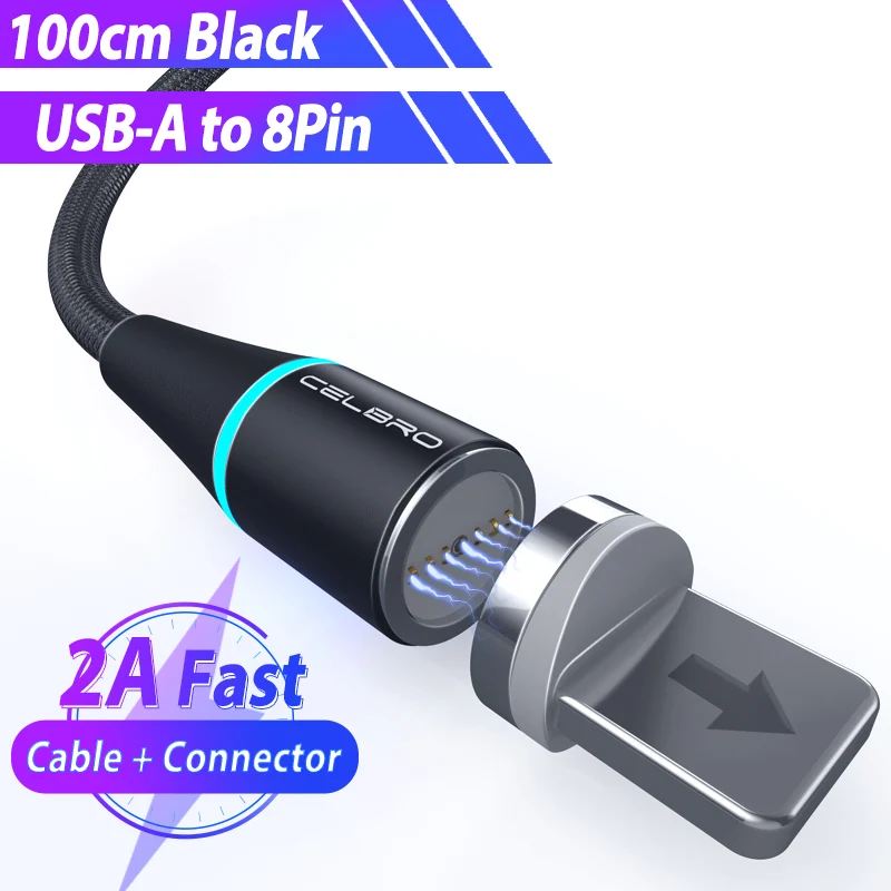 Кабель Usb type C Магнитный Micro Usb провод для быстрого заряда для BlackBerry KEY2 Evolve X Motion OPPO VOOC Flash Quick Charge QC 3,0 - Цвет: Black For 8PIN