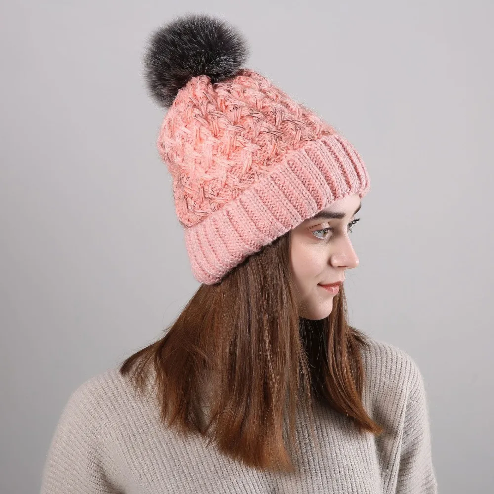 Женская теплая вязаная шапка Skullies осень-зима с меховым шариком модная дешевая новая стильная женские шапочки удобная мягкая шапка для девочек