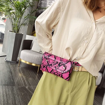 

Fashion Small Phone Waist Bag Women Serpentine Pattern Fanny Packs Ladies with Metal Chain Crossbody Bags Female Belt Wallet