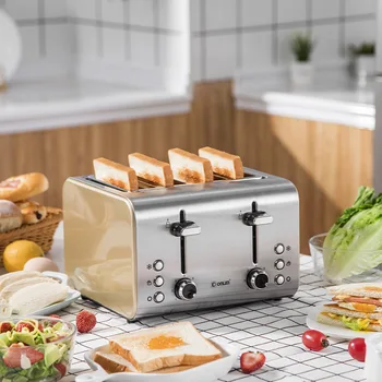 

Dolim Stainless Steel Toaster Oven Automatic 4-pieces Tostadora De Pan Breakfast Sandwich Maker Independent Two Zones Control