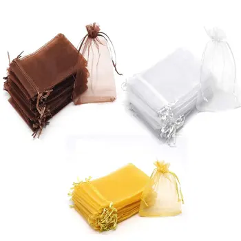 

New Colouful 100pcs/lot Drawable Small Organza Bags Favor Wedding Christmas Gift Bag Jewelry Candy Packaging Bags And Pouches