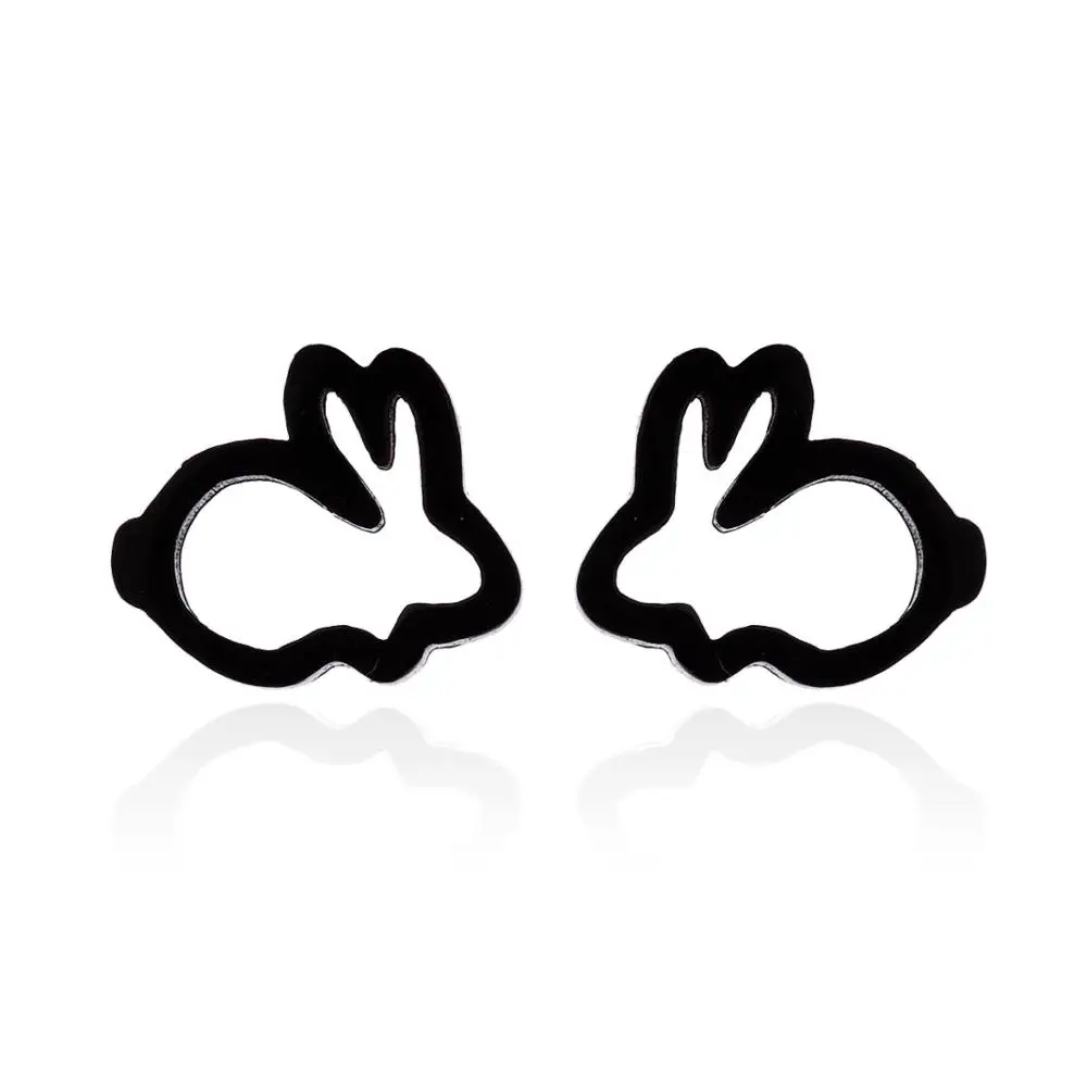 Милые женские серьги с кроликом черного цвета, креативные Мультяшные серьги, милые серьги-гвоздики с животными, подарки для детей, Bijoux - Окраска металла: black