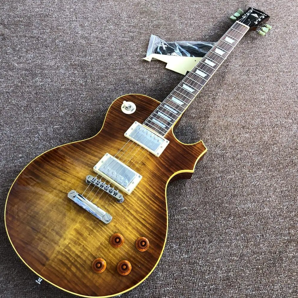 

new arrival Chinese factory electric guitar with maple top , sunburst color with chrome hardware , free shipping guitar