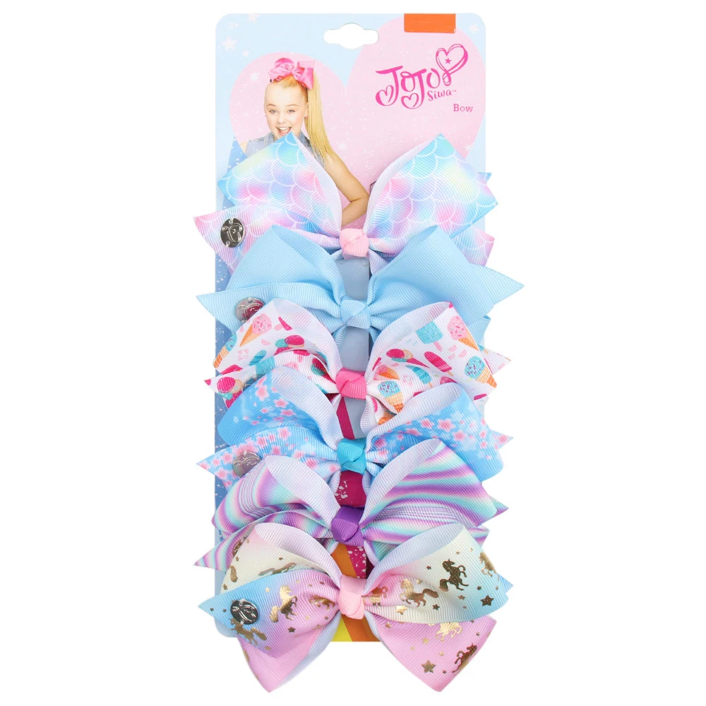 6pcs 1/6 шт./лот JOJO банты Jojo Siwa Радуга Печатный узел бант Цветок бант с заколкой для волос подарок для девочек ручной работы аксессуары для волос - Цвет: 6pcs
