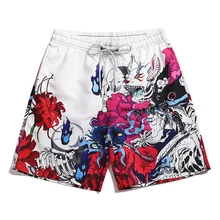 Новейшие мужские пляжные шорты с мультяшным принтом, пляжные шорты с кроликом, бермуды, мужские шорты для плавания до колен, быстросохнущие шорты для серфинга