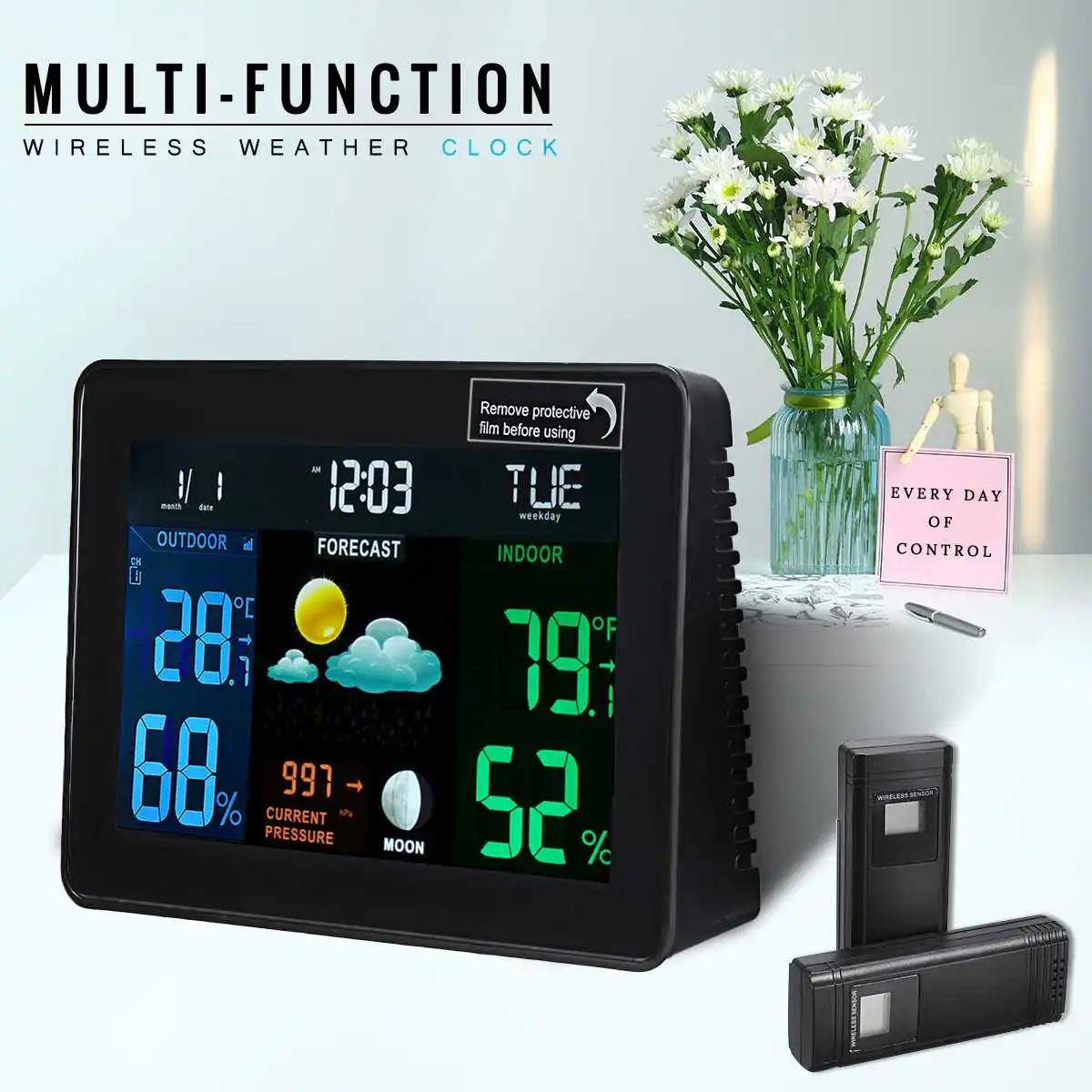 

LCD Digital Thermometer Hygrometer Large Screen Calendar Clock Wireless Weather Station Desk Clock Temperature Humidity Meter