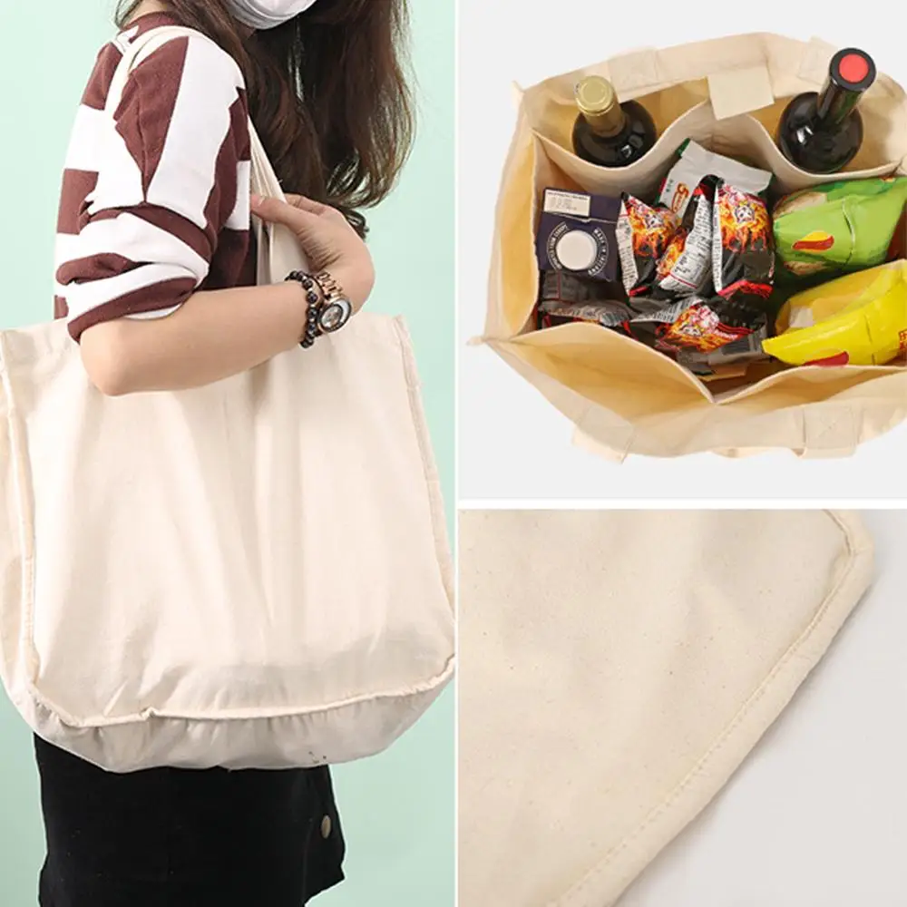 

Portable Canvas Split Grid Bag Fruit Vegetable Cotton Bag Reusable Cotton Drawstring Shopping Bag Shopper Tote Storage Bags