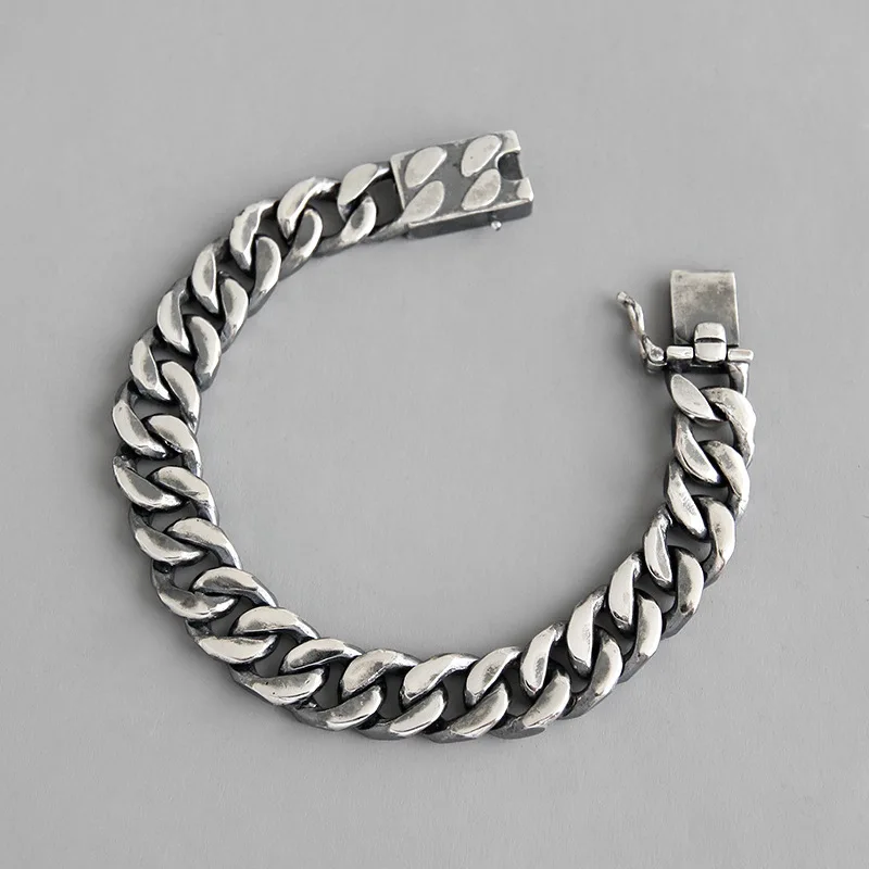 Настоящее серебро 925 проба браслет винтажные Ретро толстые цепи браслеты для женщин мужчин влюбленных браслет Ювелирные изделия Подарки