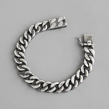 Настоящее серебро 925 проба браслет винтажные Ретро толстые цепи браслеты для женщин мужчин влюбленных браслет Ювелирные изделия Подарки