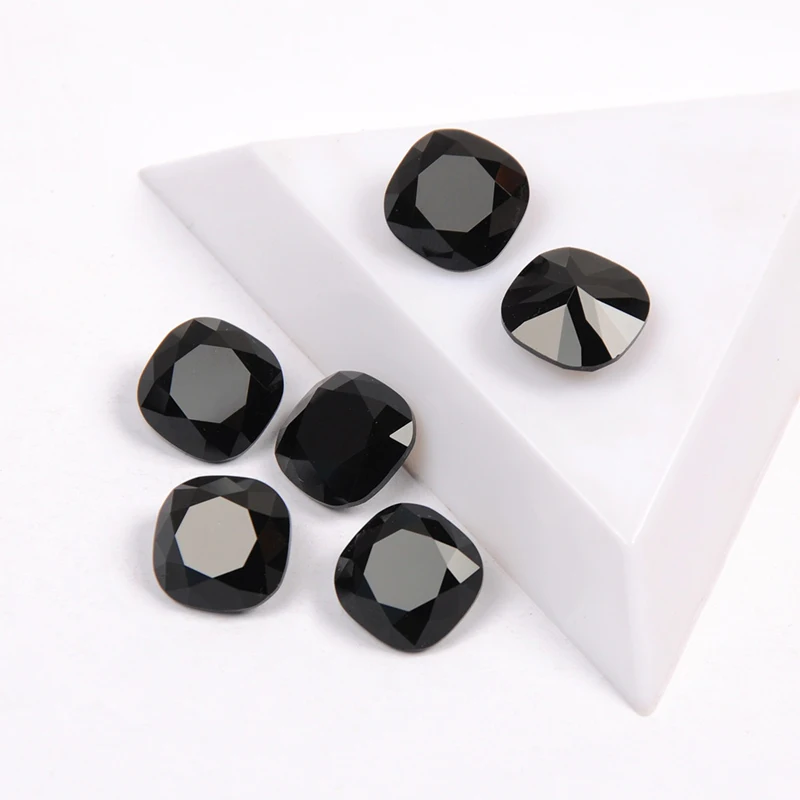 YANRUO 4470 All Sizes Jet Cushion Cut Glitter Gems Black Rhinestones Point Back Strass Crystal Stones For Jewelry Making