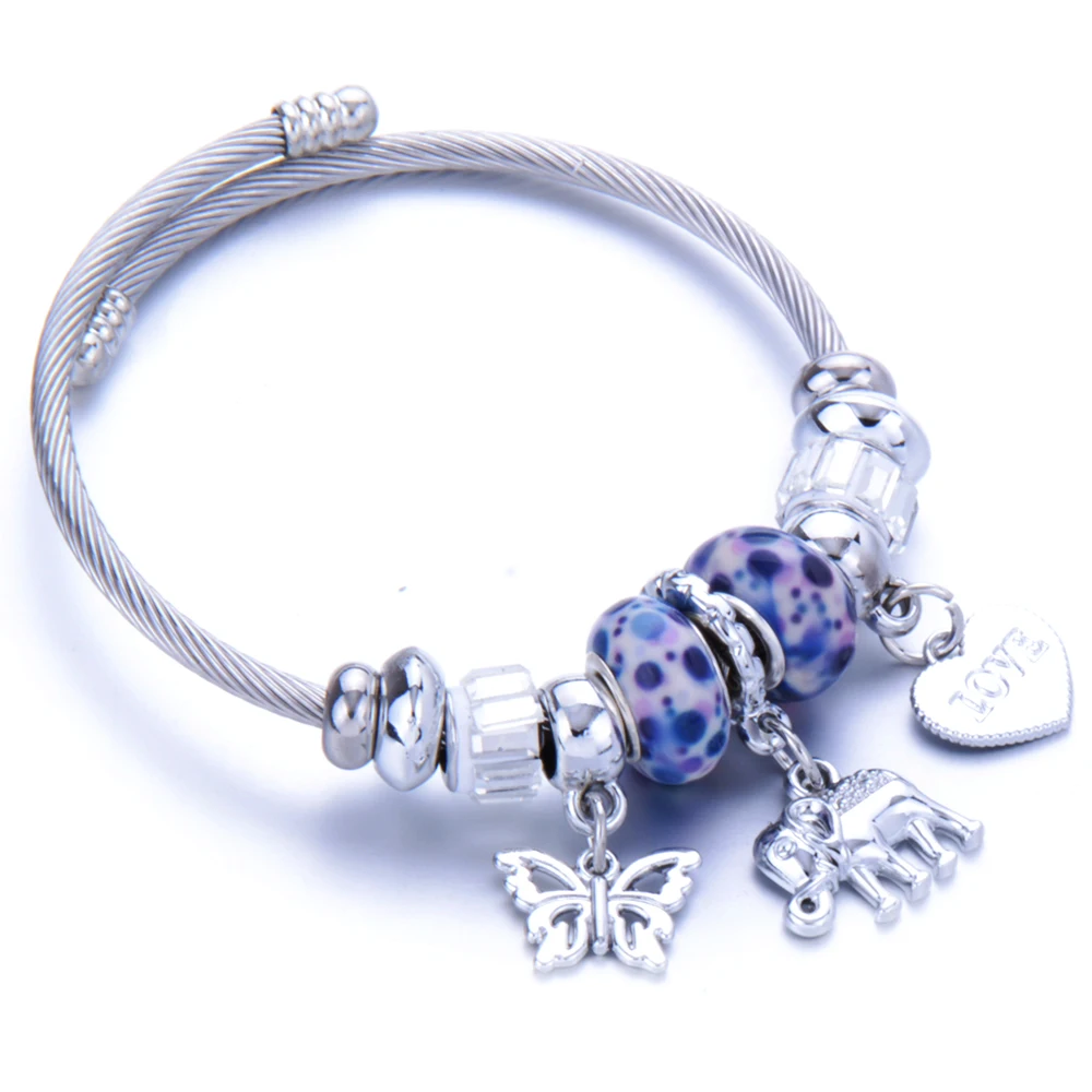 Браслеты с шармами в виде слона для женщин и девушек регулируемые открытые