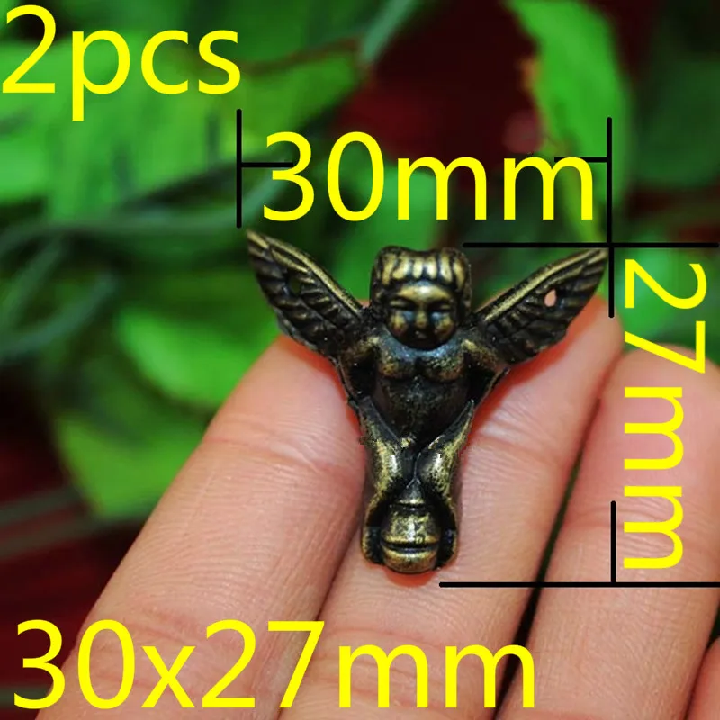 

2PCS 30x27mm Zinc Alloy Mini Angel Feet Decoration Legs Vintage Wooden Box Cabinet Corner Bronze Tone