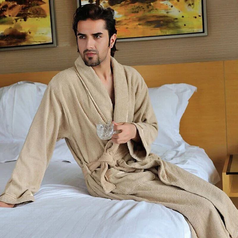 Winter Bathrobe Men 100% Cotton Men's Robe Kimono Robe Thick Long For Male Plaid Robes Long Bath Robe Bride Robe Dressing Gown